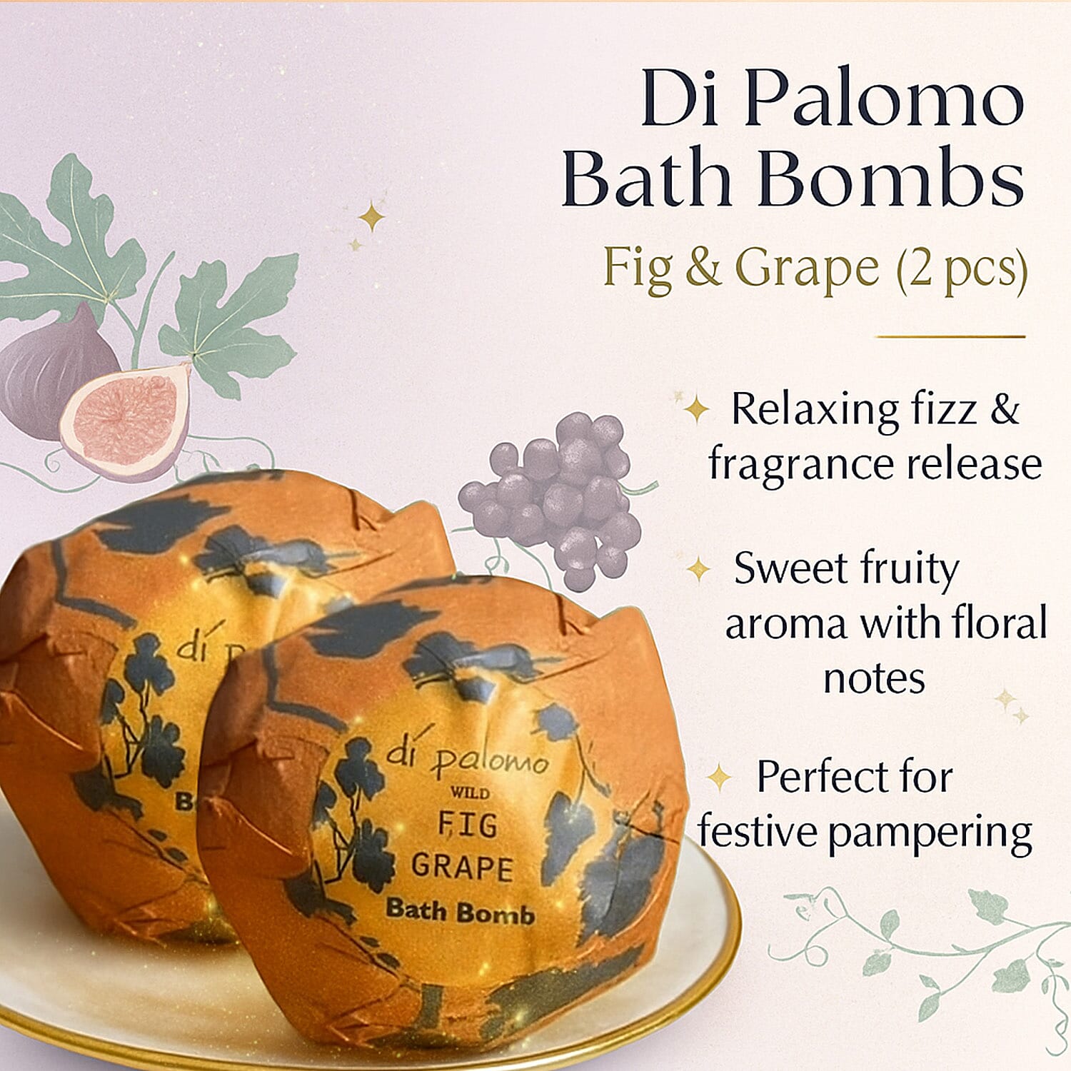 Di Palomo Christmas Luxury Bathing Gift Set - Orange Blossom & Fig-Grape (Includes Bathing Bubbles 300ml and 2 x Bath Bombs in each)