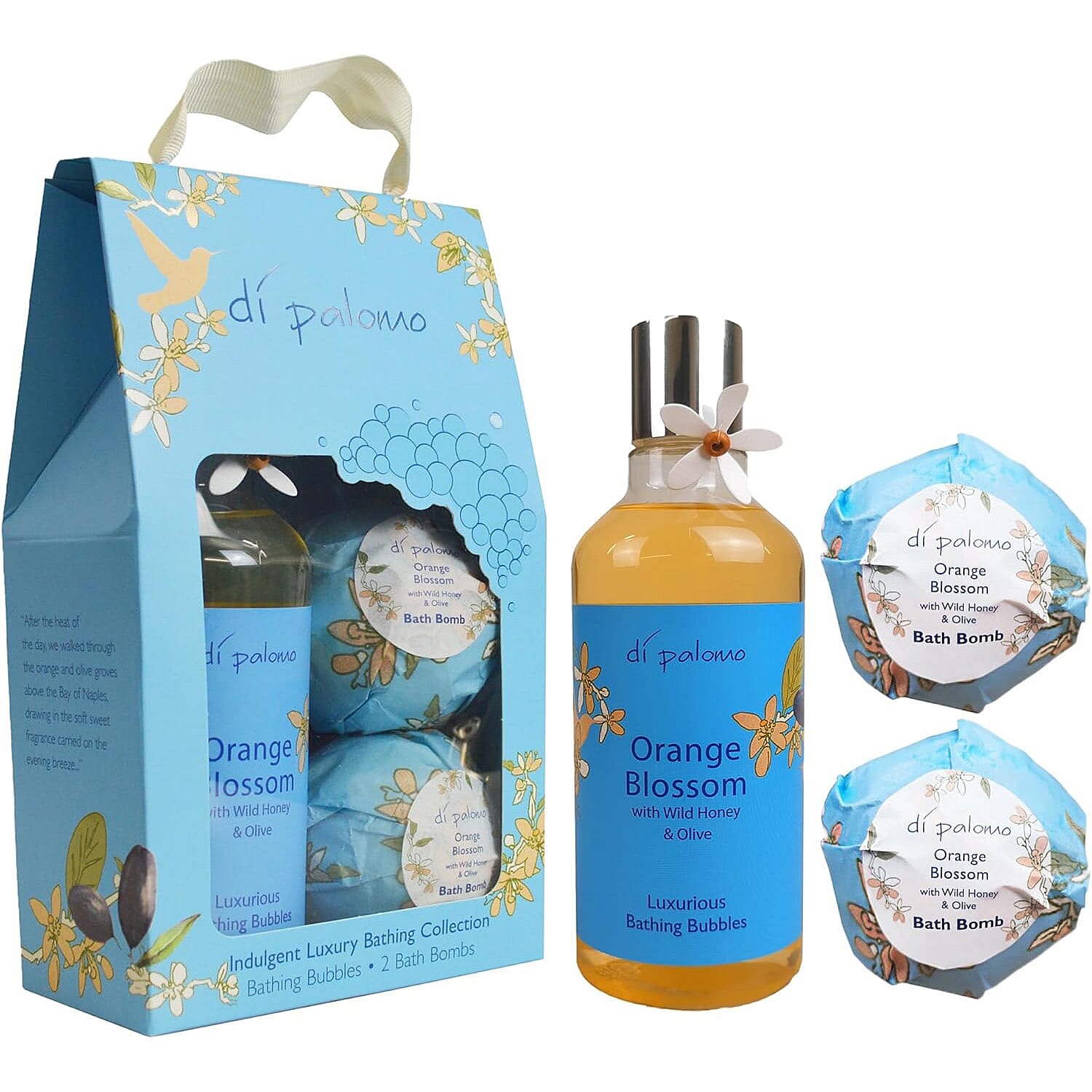 Di Palomo Christmas Luxury Bathing Gift Set - Orange Blossom & Fig-Grape (Includes Bathing Bubbles 300ml and 2 x Bath Bombs in each)