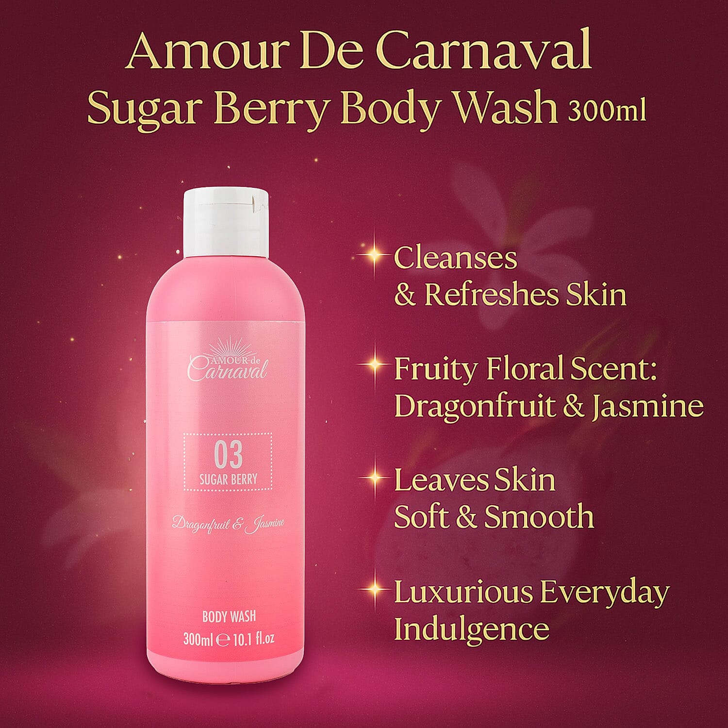 Amour de Carnaval Christmas Fragrance & Body Gift Set - Golden Sun EDP for Her 100ml, Tropical Bliss EDP for Her 100ml and Dragonfruit & Jasmine Scented Body Wash 300 ml, Body Mist 100 ml & Body Lotio
