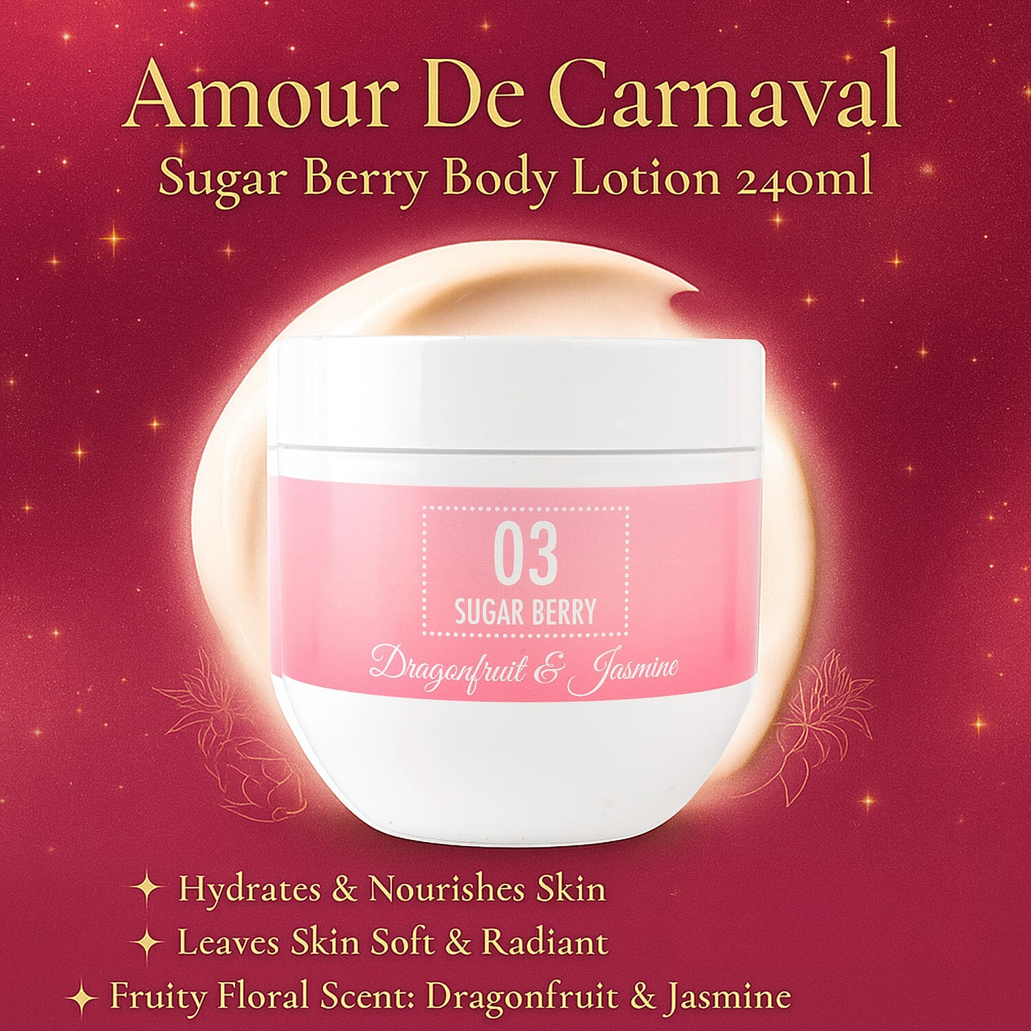 Amour de Carnaval Christmas Fragrance & Body Gift Set - Golden Sun EDP for Her 100ml, Tropical Bliss EDP for Her 100ml and Dragonfruit & Jasmine Scented Body Wash 300 ml, Body Mist 100 ml & Body Lotio