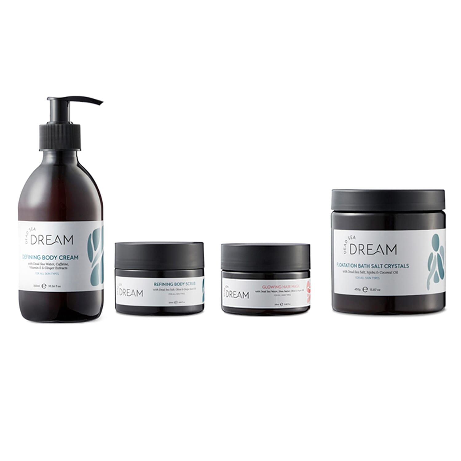 Dead Sea Dream Christmas Spa Gift Set - Body Scrub 250ml, Floatation Bath Salt Crystals 450g, Glowing Hair Mask 250ml & Body Cream 300ml