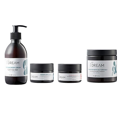 Dead Sea Dream Christmas Spa Gift Set - Body Scrub 250ml, Floatation Bath Salt Crystals 450g, Glowing Hair Mask 250ml & Body Cream 300ml