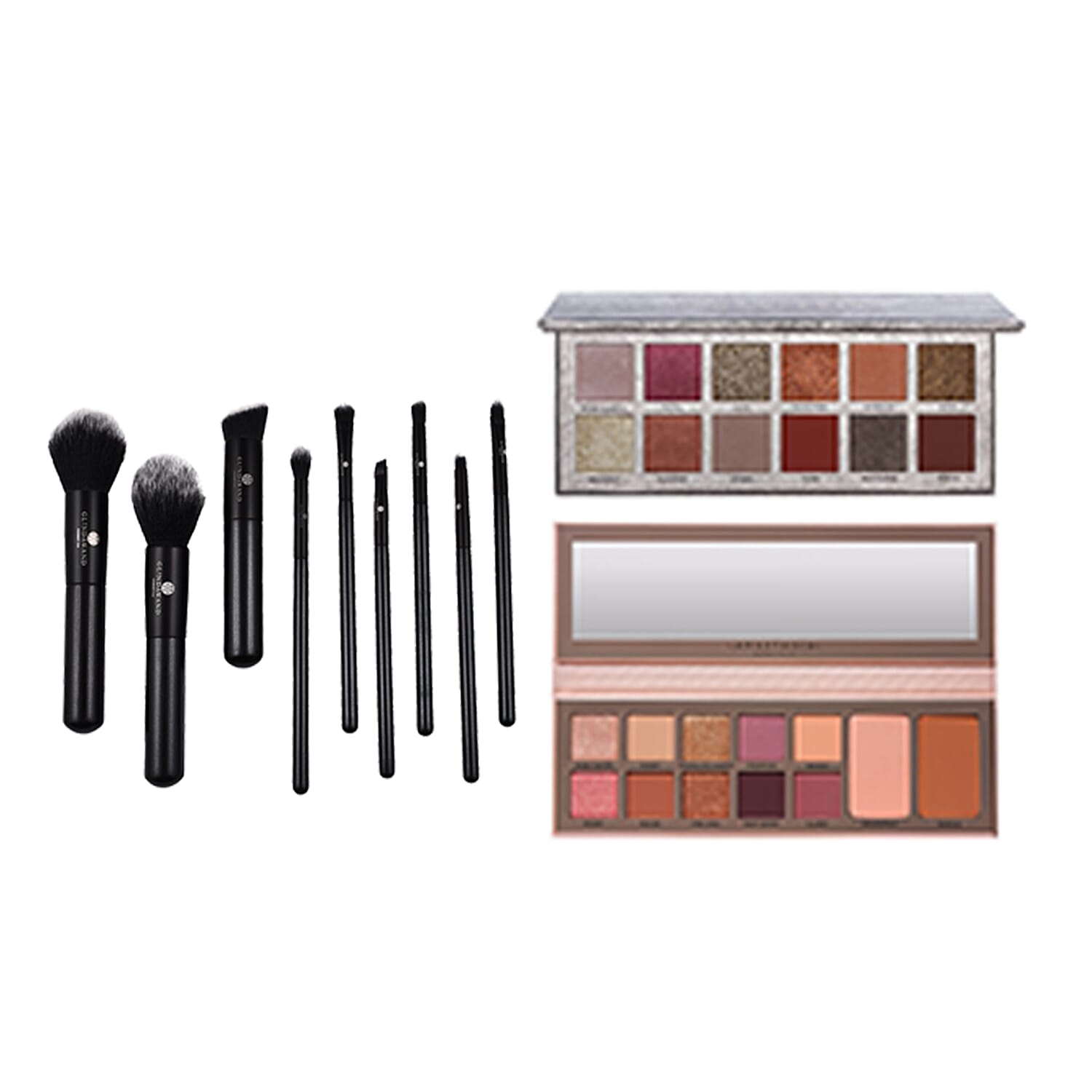 Christmas Glam Trio - Anastasia Beverly Hills Rose Metals Palette, Primrose Palette & GlindaWand 9 Piece Professional Brush Set