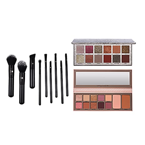 Christmas Glam Trio - Anastasia Beverly Hills Rose Metals Palette, Primrose Palette & GlindaWand 9 Piece Professional Brush Set