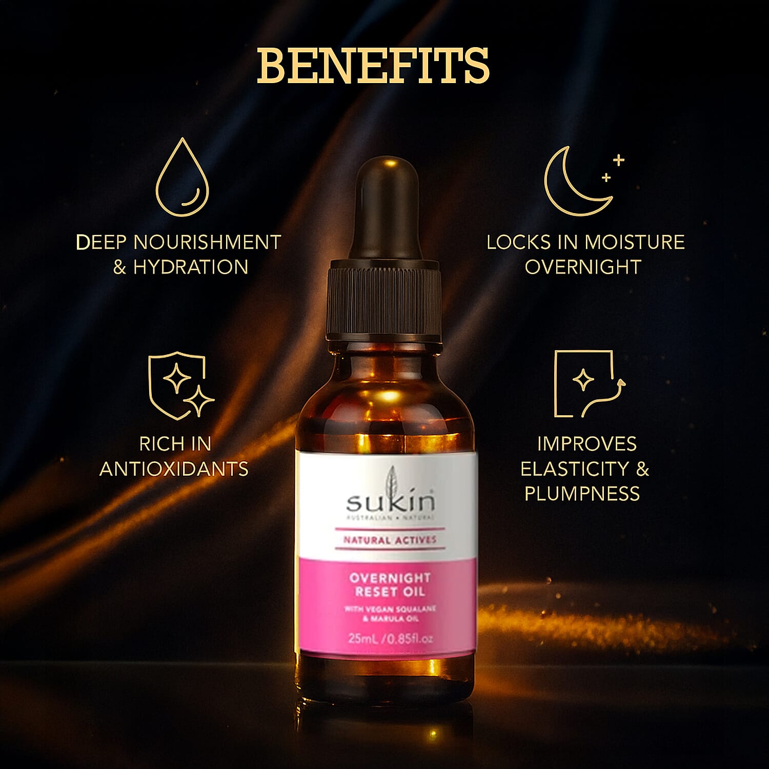 Sukin Natural Actives Holiday Glow Serums Gift Set - Brightening with Vitamin C, Hydrating with Hyaluronic Acid, Barrier Balancing, Pro-Collagen & Overnight Reset Oil