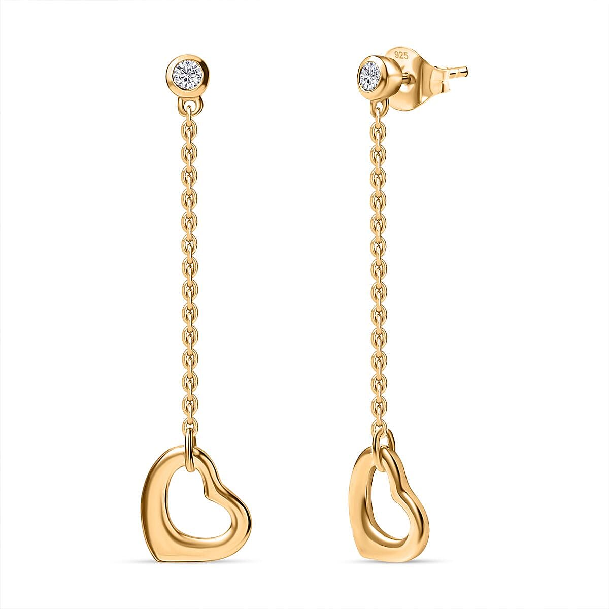 Luxuriant Golden Heart Christmas Gift Set - Lab Grown Diamond Solitaire Heart Pendant & Drop Heart Earrings in 18K Vermeil Yellow Gold Plated Sterling Silver (SI G-H)