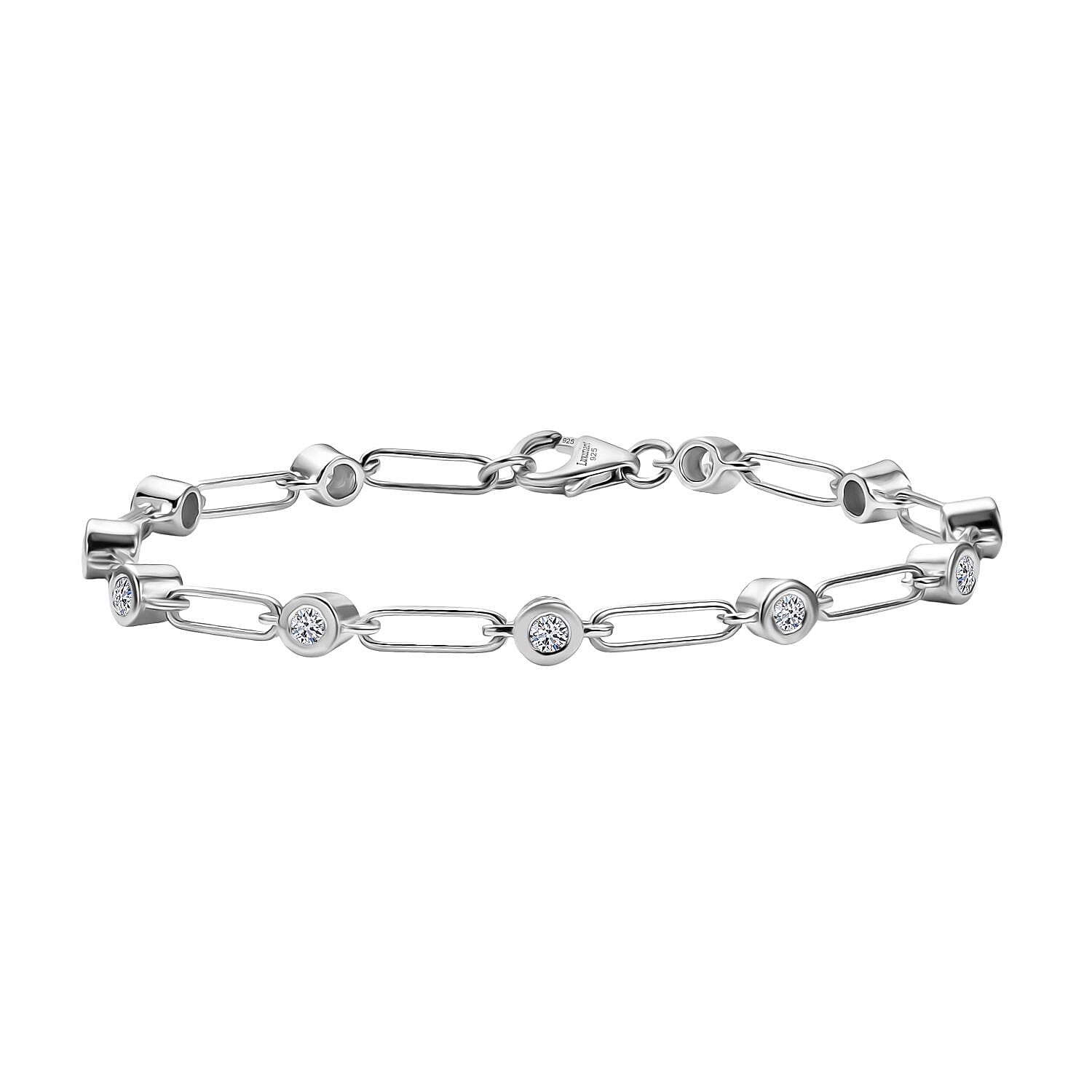 Luxuriant Christmas Gift of Links & Light - Lab Grown Diamond Bracelet 7.5 Inch & Dangling Earring with Push Back in Rhodium Overlay Sterling Silver (SI-G-H)