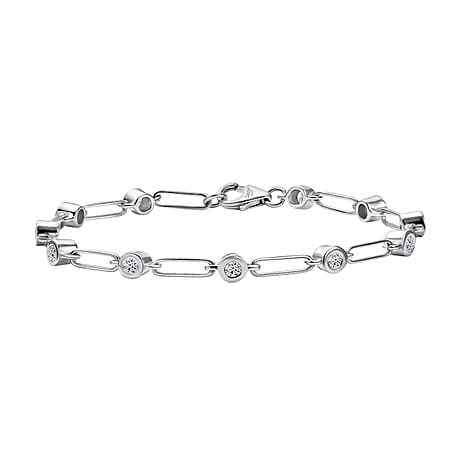 Luxuriant Christmas Gift of Links & Light - Lab Grown Diamond Bracelet 7.5 Inch & Dangling Earring with Push Back in Rhodium Overlay Sterling Silver (SI-G-H)