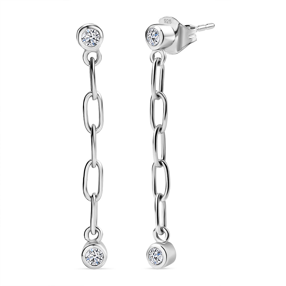 Luxuriant Christmas Gift of Links & Light - Lab Grown Diamond Bracelet 7.5 Inch & Dangling Earring with Push Back in Rhodium Overlay Sterling Silver (SI-G-H)