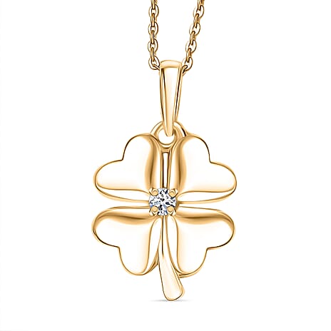 Luxuriant Gold Clover Christmas Gift - Lab Grown Diamond Solitaire Pendant with Chain (Size 20) & Stud Push Back Earrings in 18K Vermeil Yellow Gold Plated Sterling Silver (SI-GH)