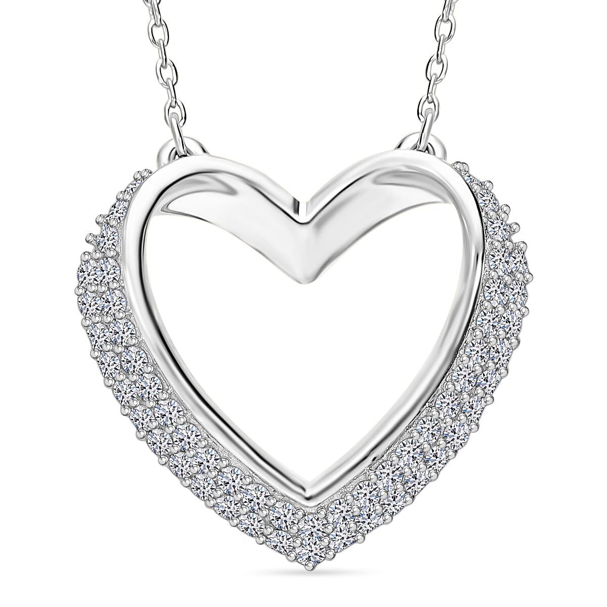 Luxuriant Gift of Timeless Love - Lab Grown Diamond Openable Heart Bangle 7.5 Inch & Heart Pendant with Chain (Size 18-2 Ext.) with Spring Ring Clasp in Rhodium Overlay Sterling Silver (SI-GH)