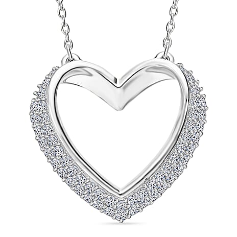 Luxuriant Gift of Timeless Love - Lab Grown Diamond Openable Heart Bangle 7.5 Inch & Heart Pendant with Chain (Size 18-2 Ext.) with Spring Ring Clasp in Rhodium Overlay Sterling Silver (SI-GH)