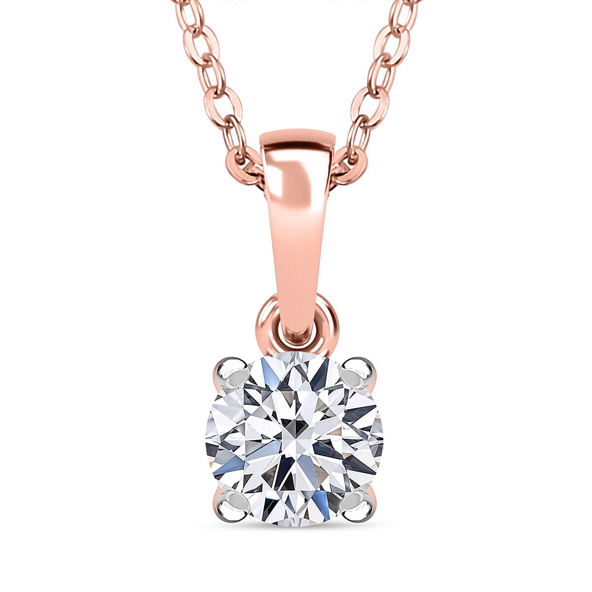 Luxuriant Radiant Rose Christmas Gift Set - Lab Grown Diamond Pendant with Chain (Size20) with Spring Ring Clasp & Stud Push Back Earrings  in 18K Vermeil Rose Gold Plated Sterling Silver (SI G-H)