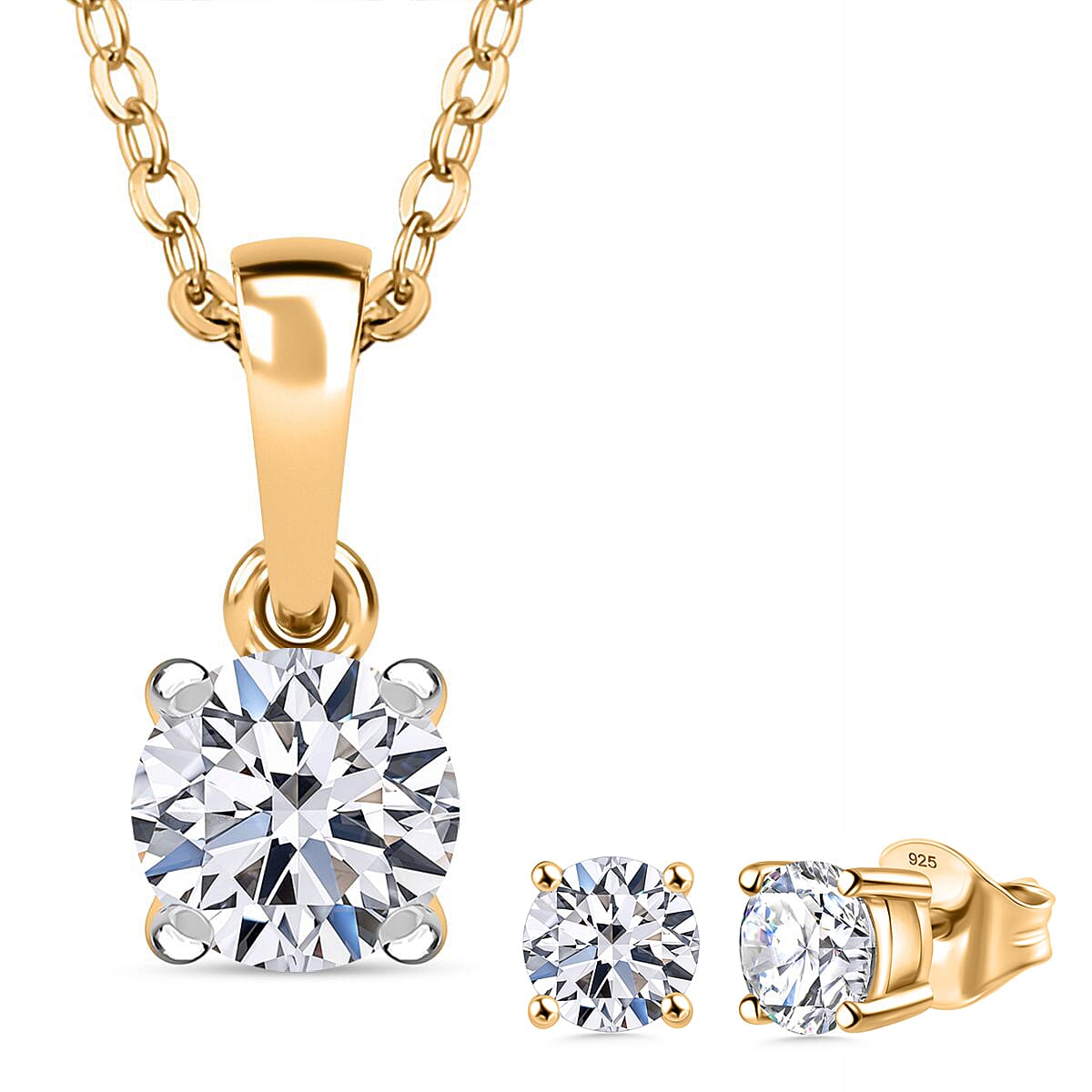 Luxuriant Golden Glow Christmas Gift Set - Lab Grown Diamond Pendant with Chain (Size 20) with Spring Ring Clasp & Stud Push Back Earrings in 18K Vermeil Yellow Gold Plated Sterling Silver (SI G-H)