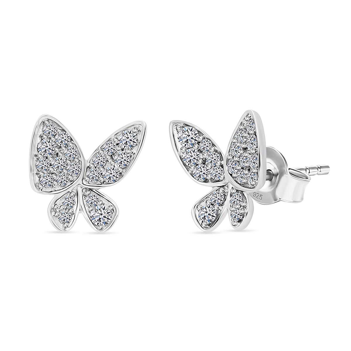 Luxuriant Wings of Sparkle Christmas Gift Set - Lab Grown Diamond Butterfly Pendant with Chain (Size 18-20) & Butterfly Push Back Earrings in Rhodium Overlay Sterling Silver SI-GH