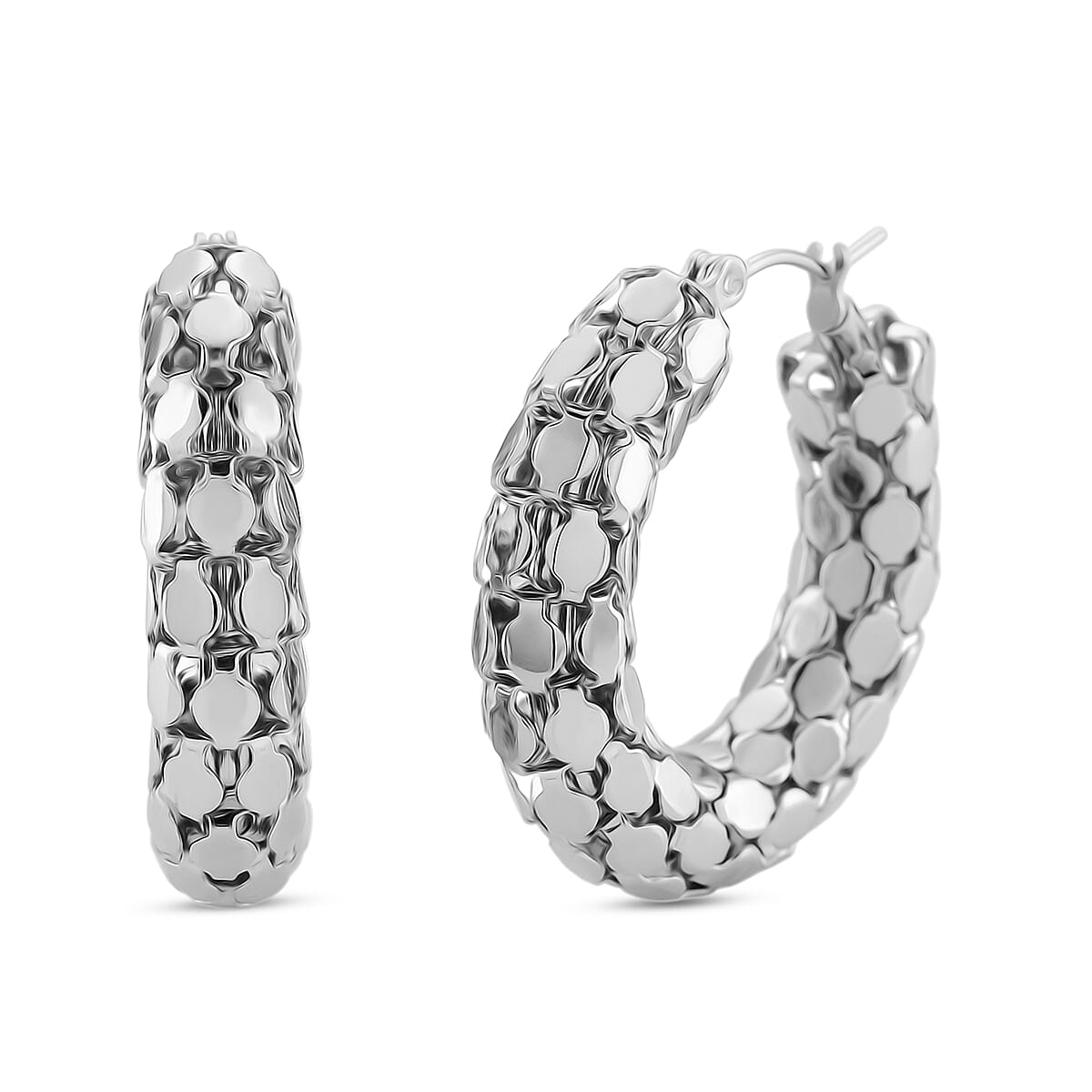 Silver Waves Christmas Gift Collection - Mariner Bracelet (Size - 7 - 2 Ext), Necklace (Size - 16 - 2 Ext) with Lobster Clasps & Pebble Earrings in Silver Tone Stainless Steel