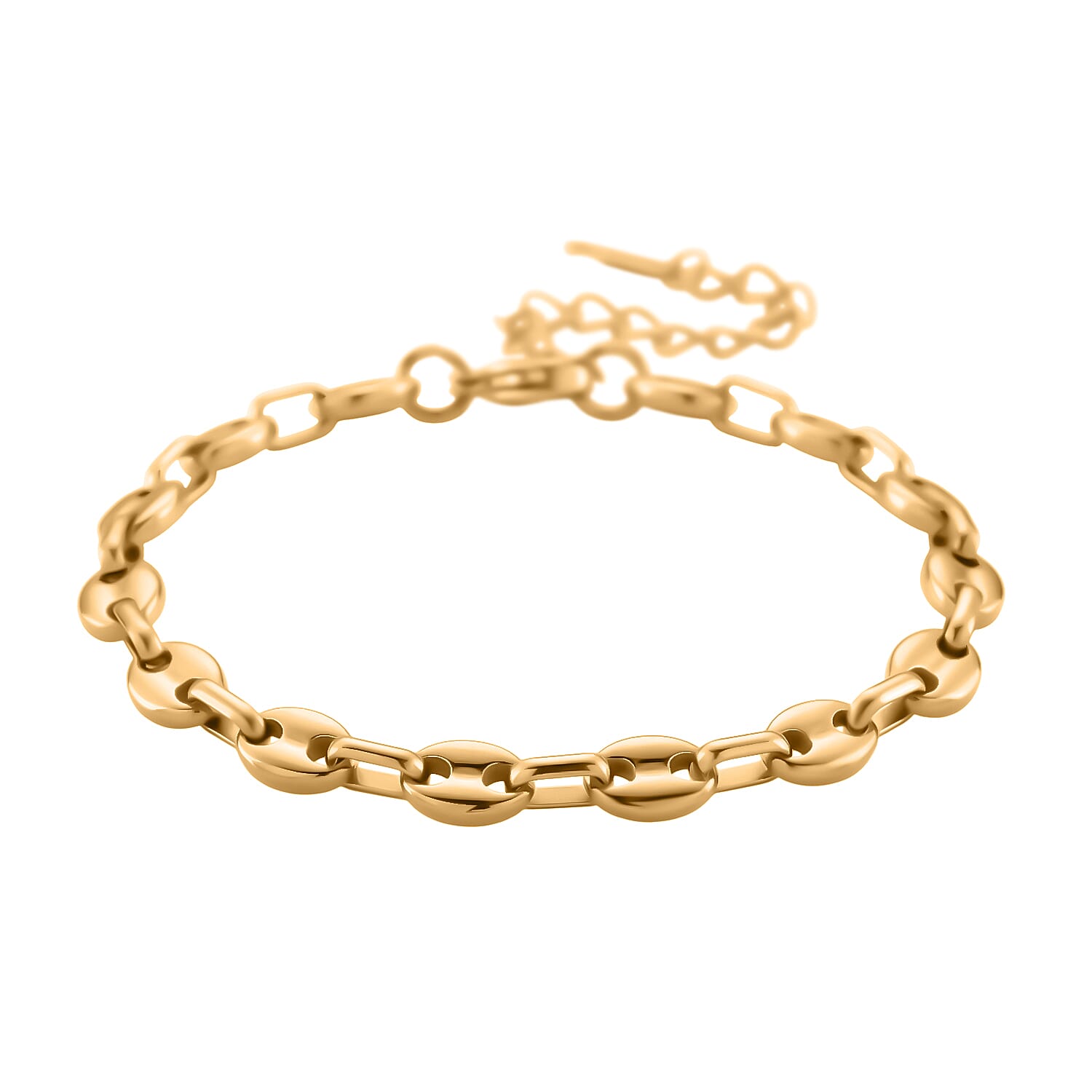 Golden Waves Christmas Gift Set - Mariner Bracelet (Size - 7) & Necklace (Size - 16 - 2 Ext) with Lobster Clasps in Yellow Gold Tone Stainless Steel
