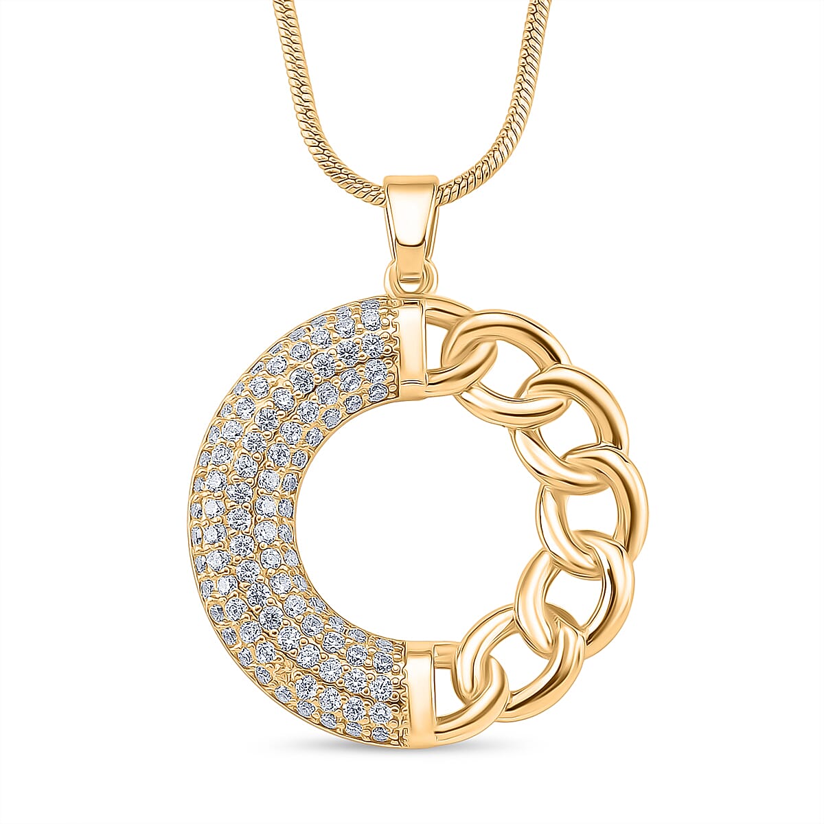 Crystal Curb Christmas Gift Set - White Cubic Zirconia Curb Pendant with Chain (Size 20 - 2 Ext) & Earrings With Hoop Clasp