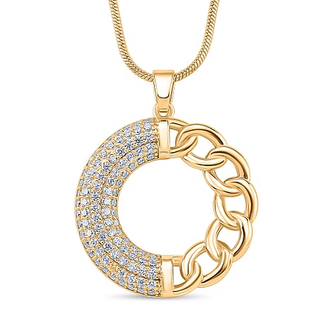 Crystal Curb Christmas Gift Set - White Cubic Zirconia Curb Pendant with Chain (Size 20 - 2 Ext) & Earrings With Hoop Clasp