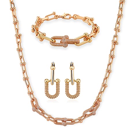 Links of Strength Holiday Gift Set - White Cubic Zirconia Industrial Bracelet (Size 9), Necklace (Size 20) & Earrings with Clasp