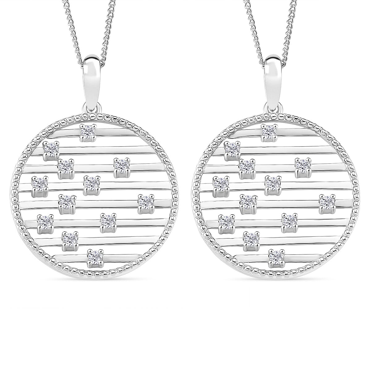 Set of 2 - Moissanite Pendant with Chain (Size 18) in Rhodium Overlay Sterling Silver