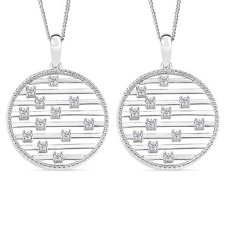 Set of 2 - Moissanite Pendant with Chain (Size 18) in Rhodium Overlay Sterling Silver