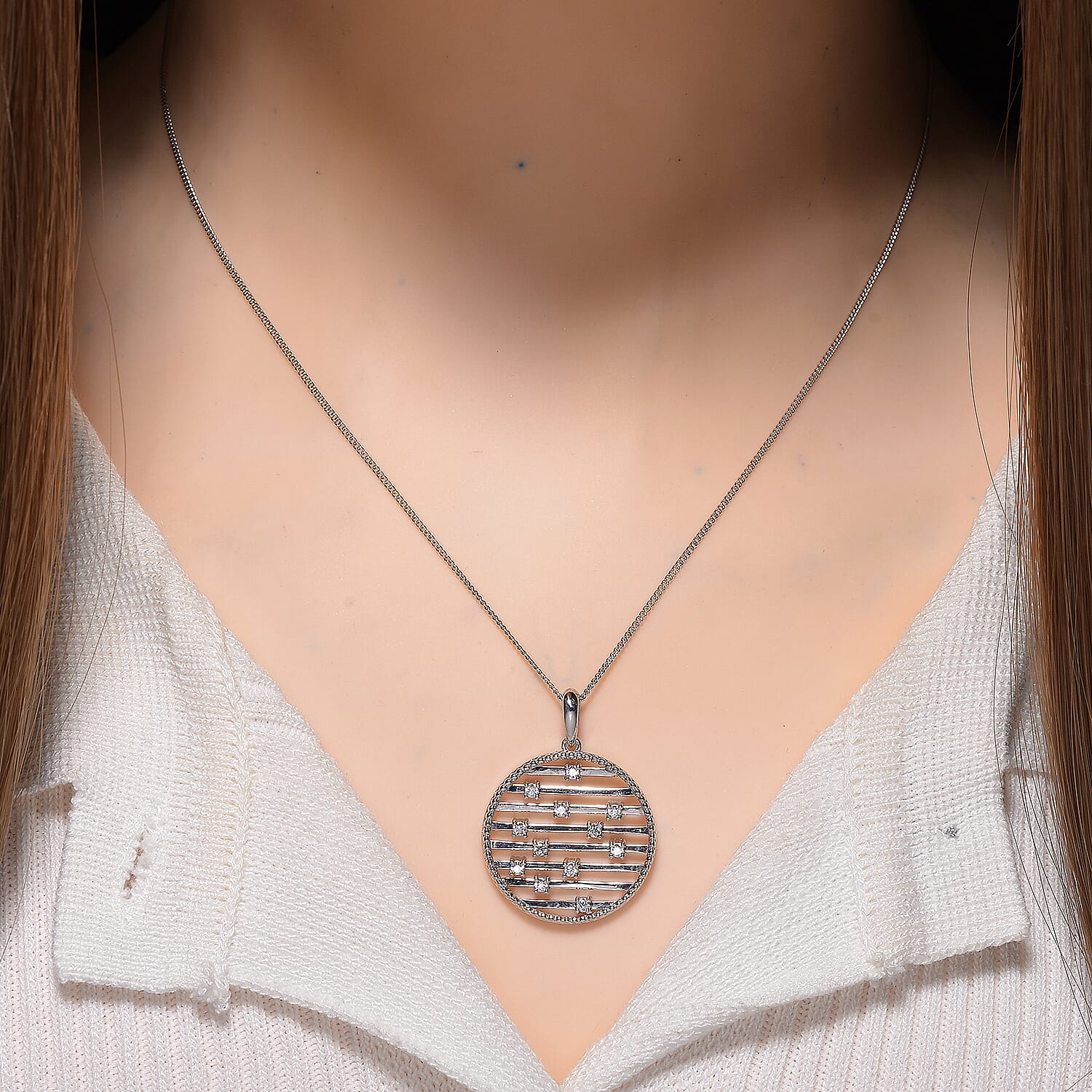 Set of 2 - Moissanite Pendant with Chain (Size 18) in Rhodium Overlay Sterling Silver