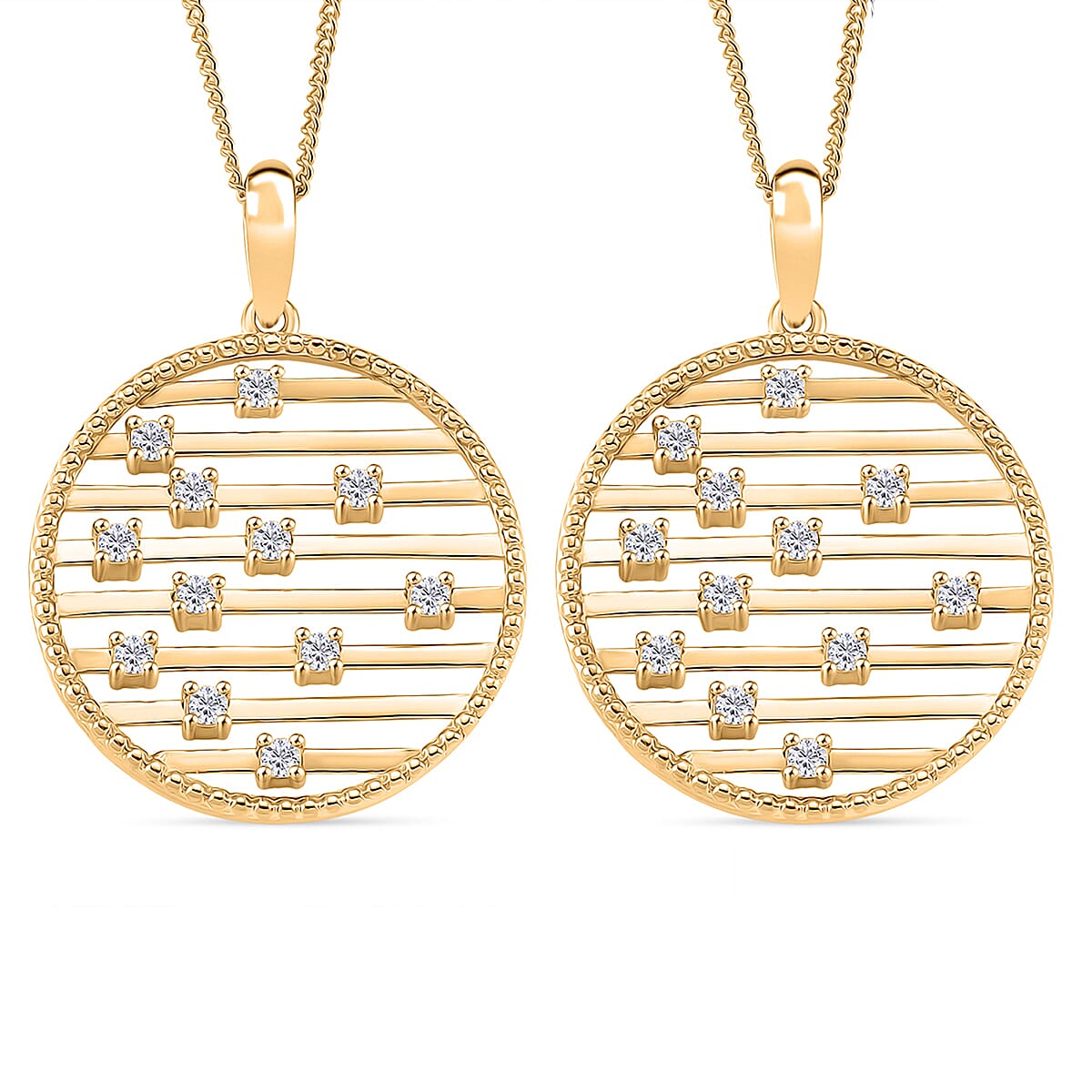 Set of 2 - Moissanite Pendant with Chain (Size 18) in Yellow Gold Plated Sterling Silver