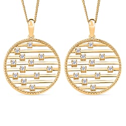 Set of 2 - Moissanite Pendant with Chain (Size 18) in Rhodium Overlay & Yellow Gold Plated Sterling Silver