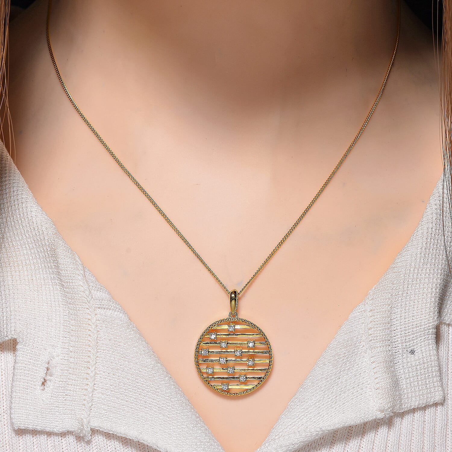 Set of 2 - Moissanite Pendant with Chain (Size 18) in Yellow Gold Plated Sterling Silver