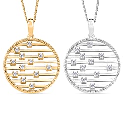 Set of 2 - Moissanite Pendant with Chain (Size 18) in Rhodium Overlay & Yellow Gold Plated Sterling Silver