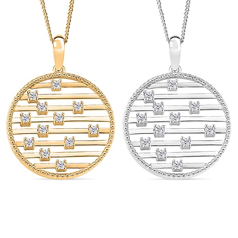 Set of 2 - Moissanite Pendant with Chain (Size 18) in Rhodium Overlay & Yellow Gold Plated Sterling Silver