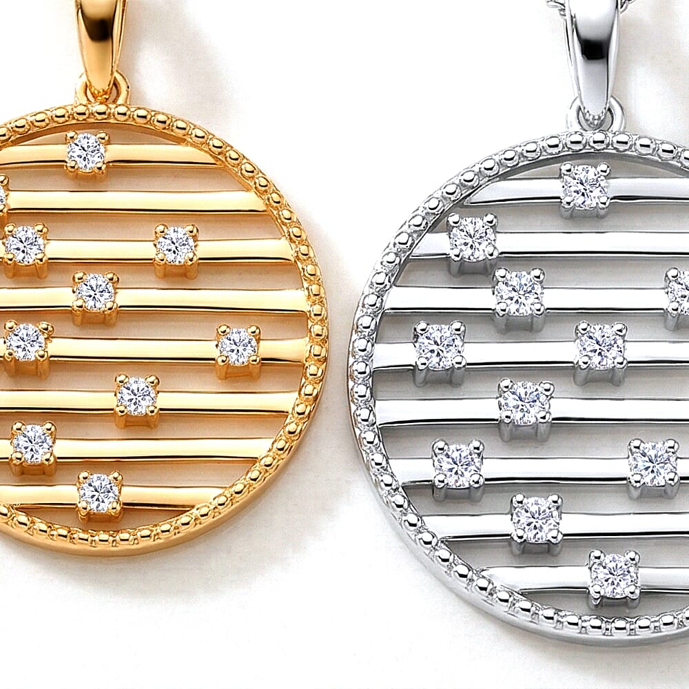Set of 2 - Moissanite Pendant with Chain (Size 18) in Rhodium Overlay & Yellow Gold Plated Sterling Silver