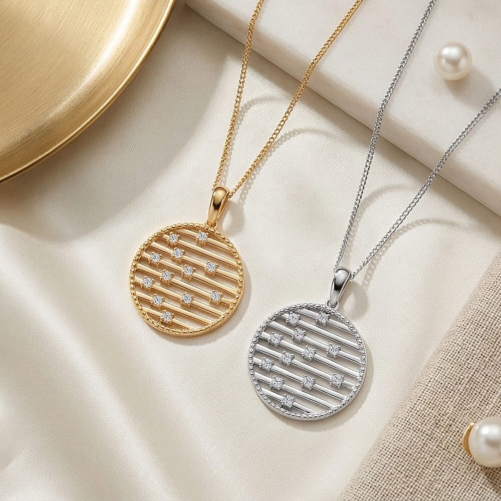 Set of 2 - Moissanite Pendant with Chain (Size 18) in Rhodium Overlay & Yellow Gold Plated Sterling Silver