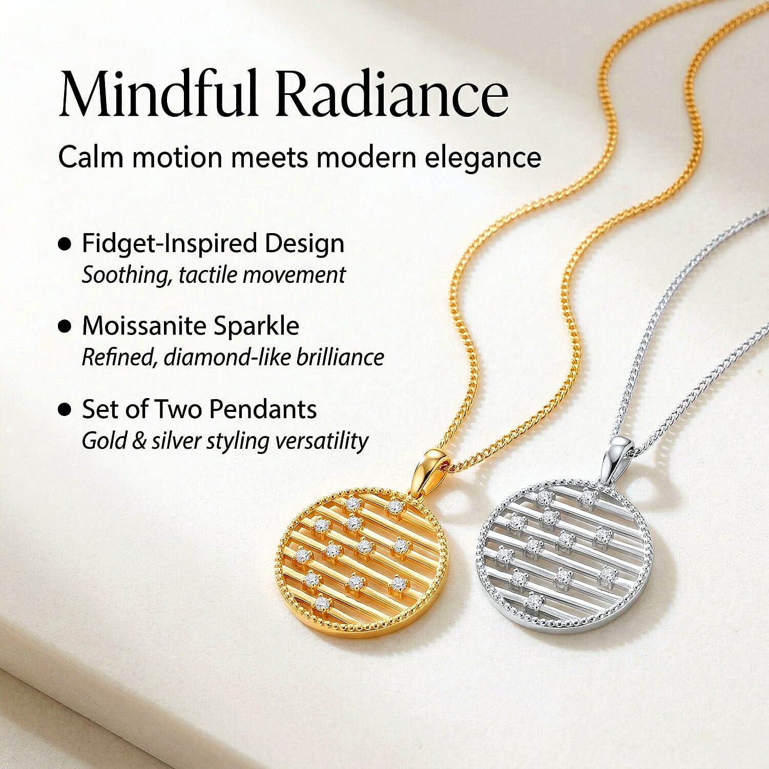 Set of 2 - Moissanite Pendant with Chain (Size 18) in Rhodium Overlay & Yellow Gold Plated Sterling Silver