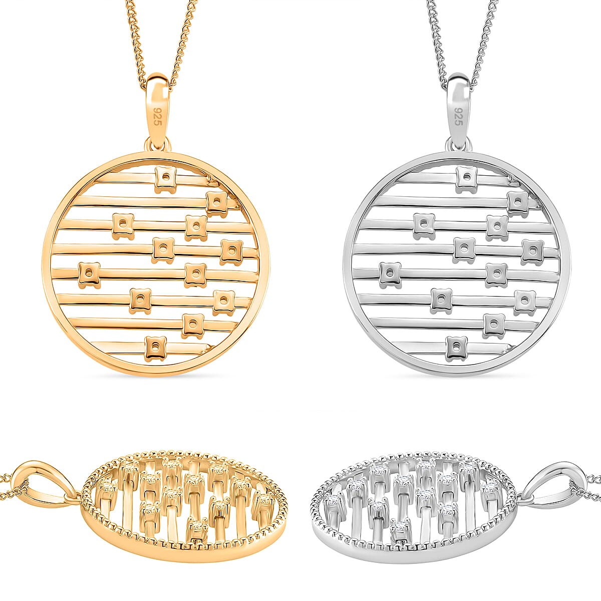 Set of 2 - Moissanite Pendant with Chain (Size 18) in Rhodium Overlay & Yellow Gold Plated Sterling Silver