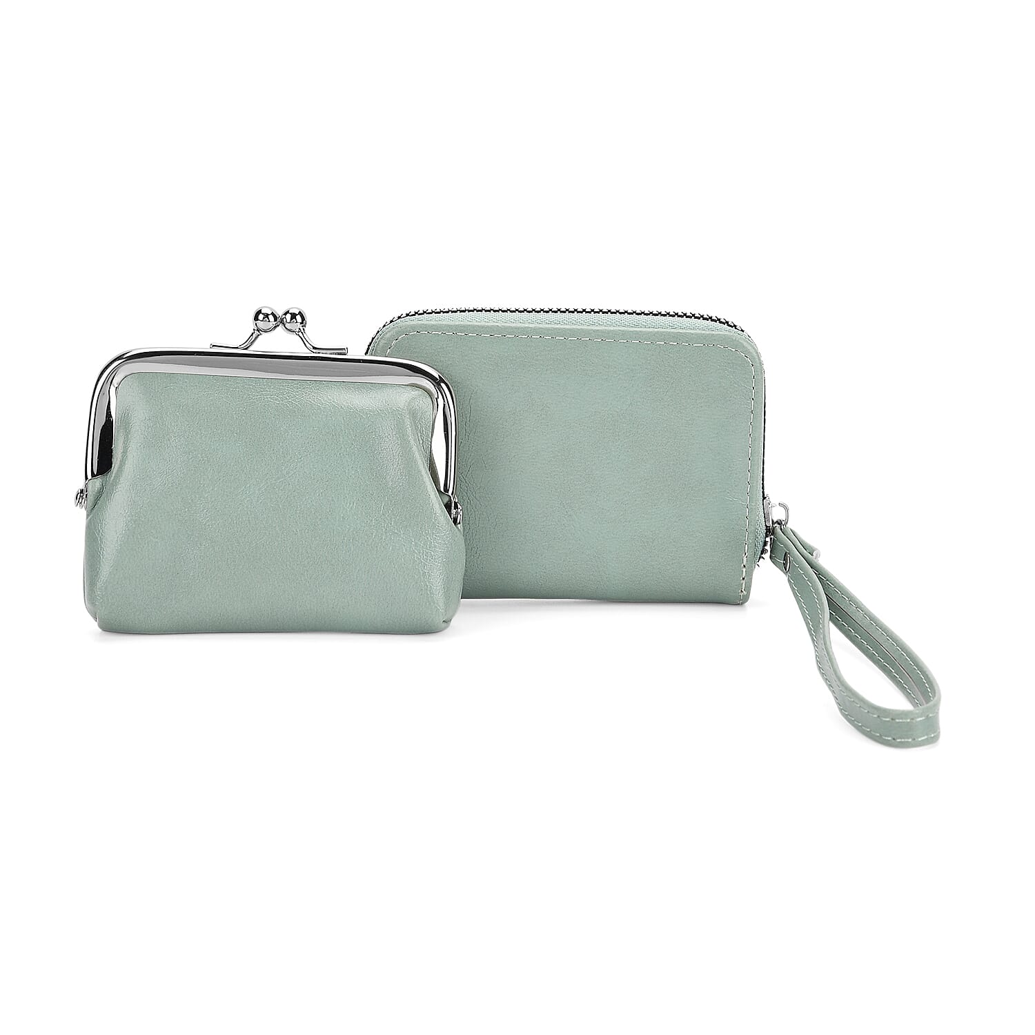 Pretty in Green Holiday Gift Set - Leatherette Textured Crossbody Handbag with Scarf Accent & Adjustable Strap and 2-in-1 Wristlet RFID Classic Kiss-Lock Wallet