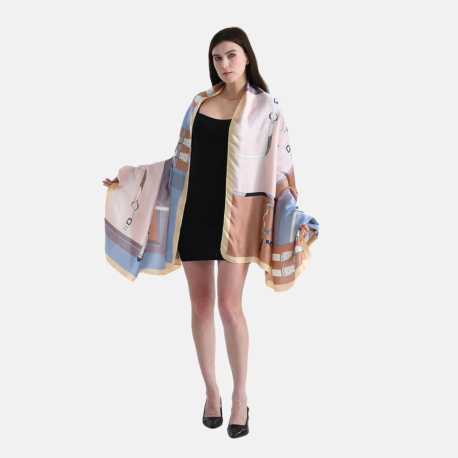 Blue Whisper Holiday Gift Set - Stylish Quilted Crossbody Bag with Patterned Strap and La Marey Elegant Irregular Pattern Satin Scarf (180x80cm)