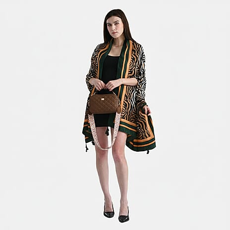 Chestnut Charm Holiday Gift Duo - Stylish Quilted Crossbody Bag with Patterned Strap and La Marey Elegant Printed Satin Scarf (180x80cm)