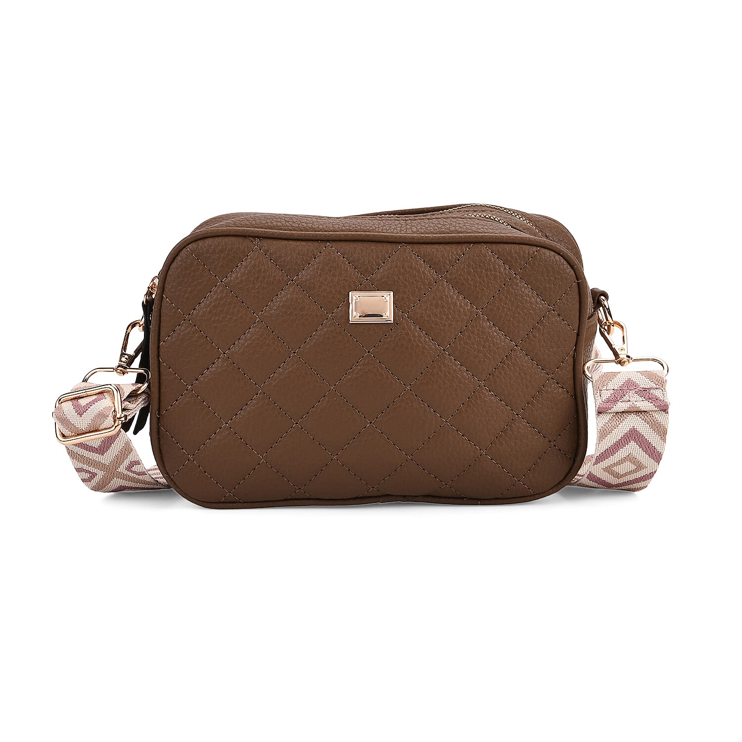 Chestnut Charm Holiday Gift Duo - Stylish Quilted Crossbody Bag with Patterned Strap and La Marey Elegant Printed Satin Scarf (180x80cm)