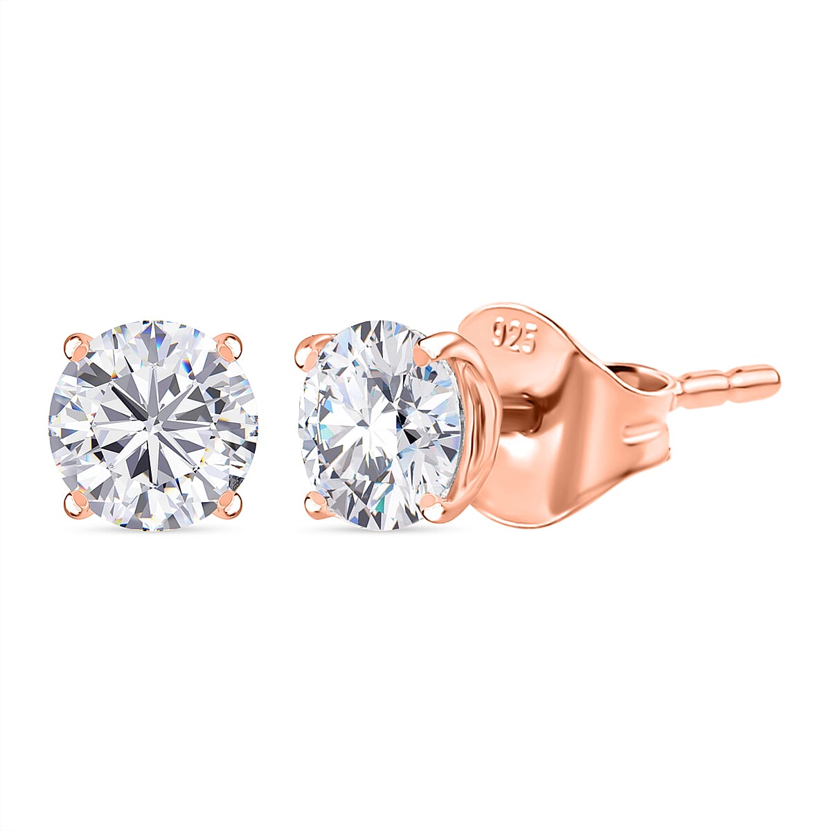 Set of 3 - Moissanite Solitaire Stud Push Post Earrings in Platinum, Yellow Gold & Rose Gold Plated Sterling Silver