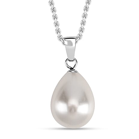 Set of White Shell Pearl Pendant with Chain (Size 20) 12.00 Ct. & Beads Earring 22.00 Ct. in Silver Tone