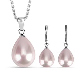 Set of White Shell Pearl Pendant with Chain (Size 20) 12.00 Ct. & Beads Earring 22.00 Ct. in Silver Tone