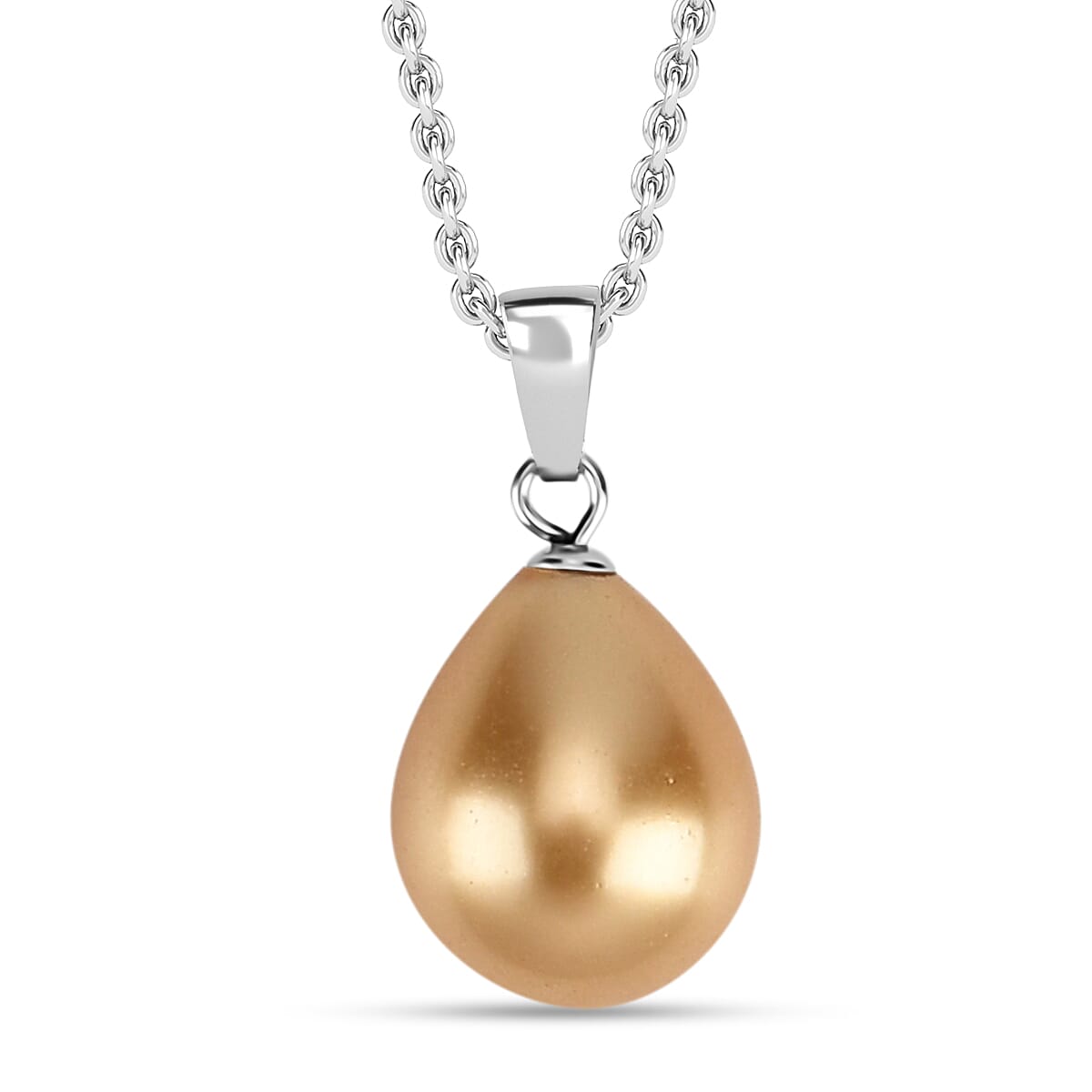 Set of Golden Shell Pearl Pendant with Chain (Size 20) & Pearl Bead Drop Earring in Silver Tone