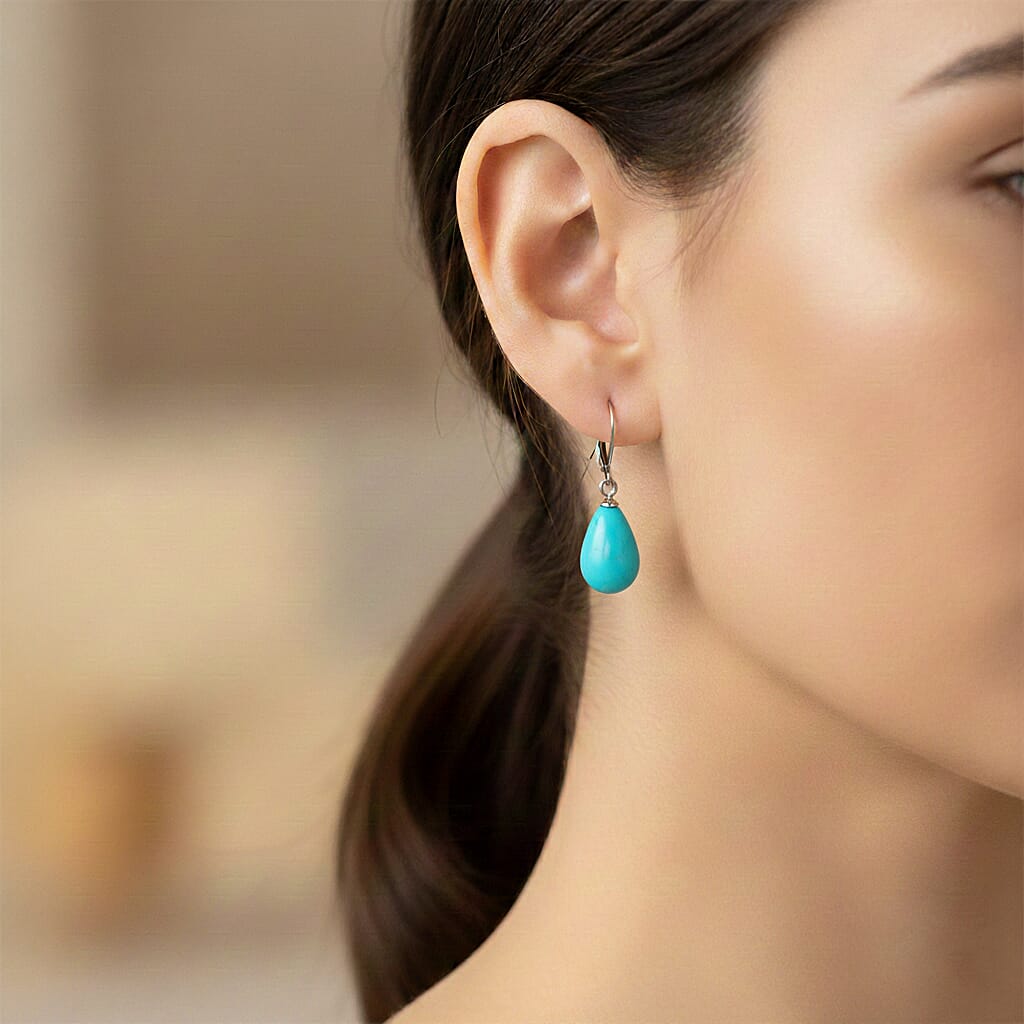 Set of Sleeping Beauty Color Shell Pearl Pendant with Chain (Size 20) & Blue Shell Pearl Drop Earring in Silber Tone