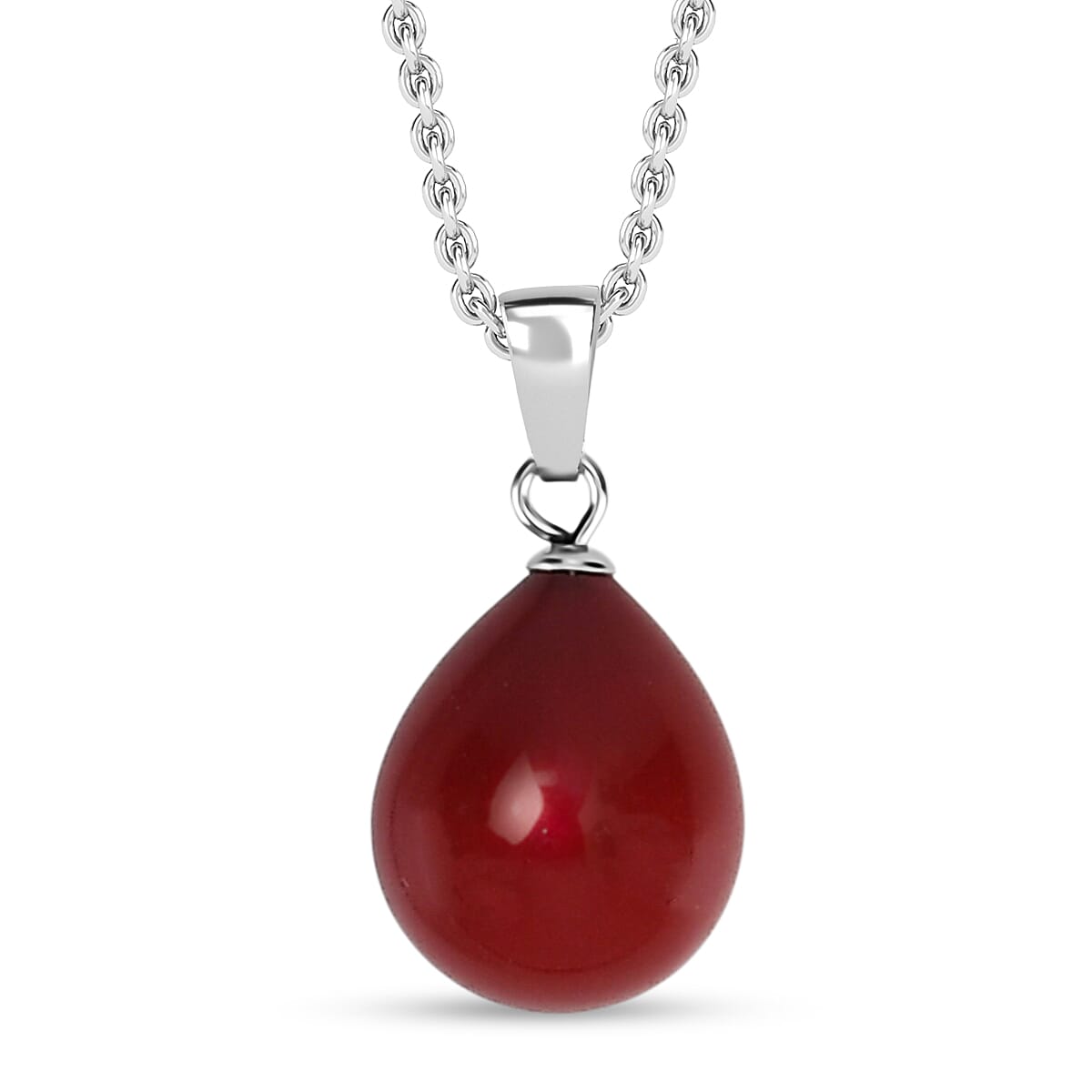 Set of Red Shell Pearl Pendant with Chain (Size 20) & Pearl Drop Earring in silver tone
