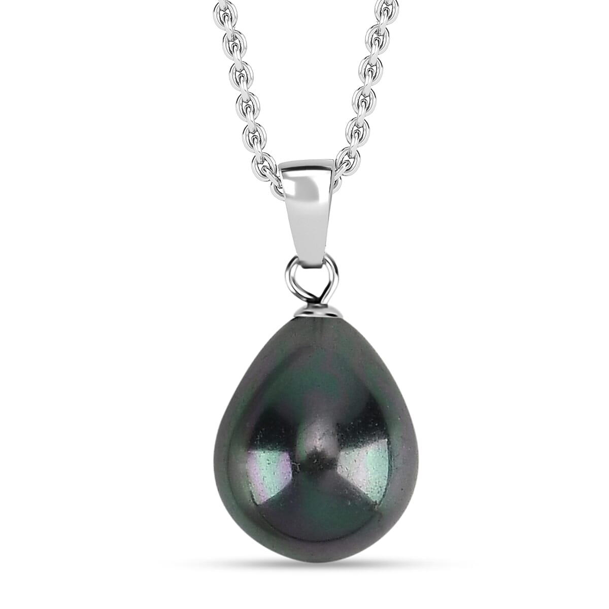 Set of Tahitian Color Shell Pearl Pendant with Chain (Size 20) & Pearl Drop Earring in silver tone