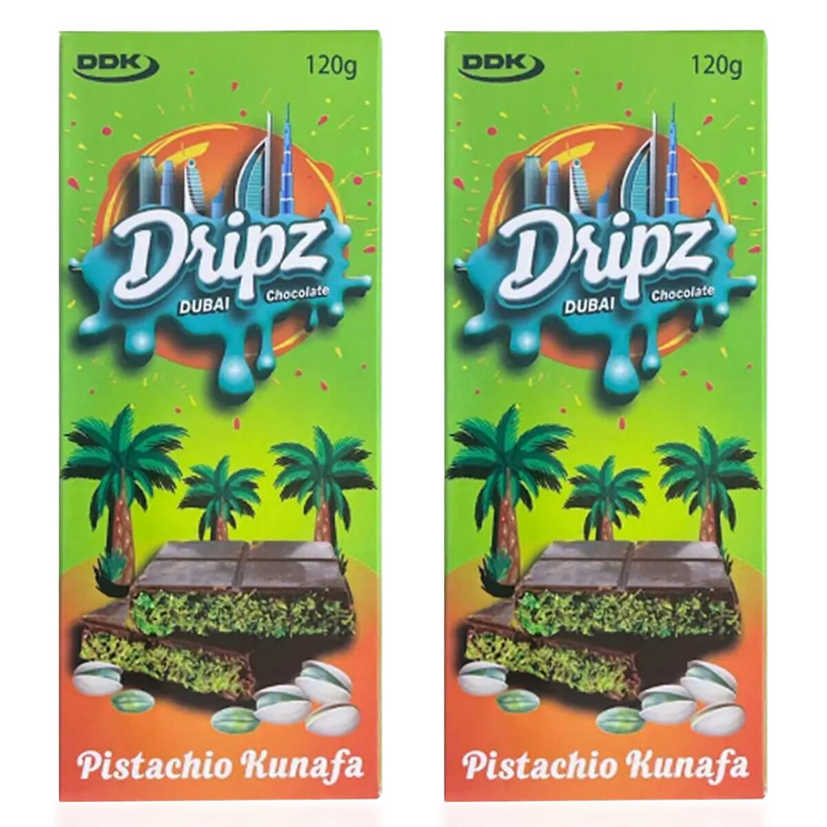 Set of 2- Dripz Dubai Pistachio Kunafa Chocolate (120g)