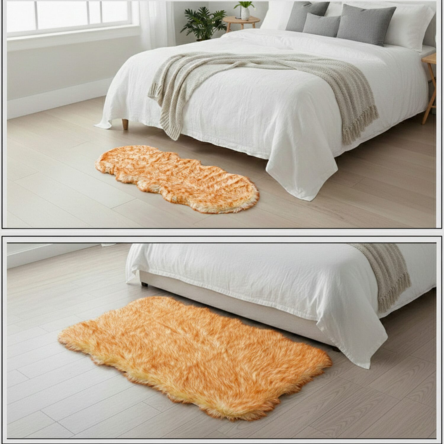 Set LIVMORE Luxury Collection-Tip-Dyed Faux Fur Rug with Foam Base (180 x 60 cm) - Brown & Beige