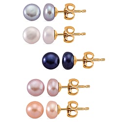 Grey Freshwater Pearl Beads (7-8MM) Earring with Push Back in Gold Tone